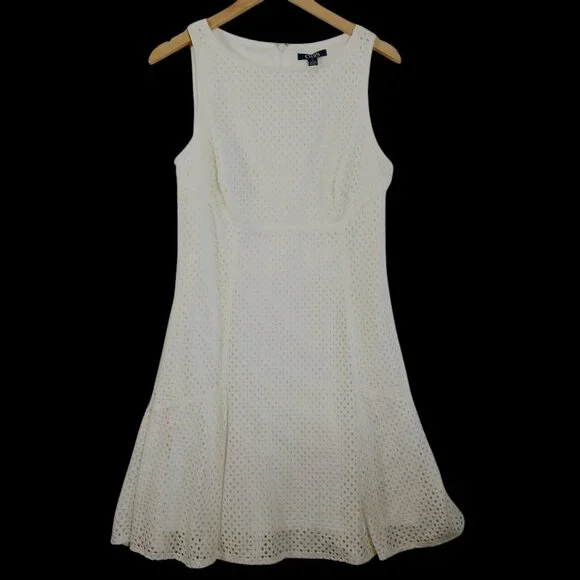 Chaps, Cream Eyelet Dress, Size 12, Sleeveless, Wide Neck, Zip Back - Picture 3 of 16